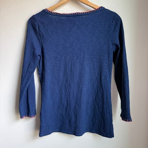 Tory Burch Embroidered Cotton Top Blue Orange Embellishment Sz S - Picture 2 of 9